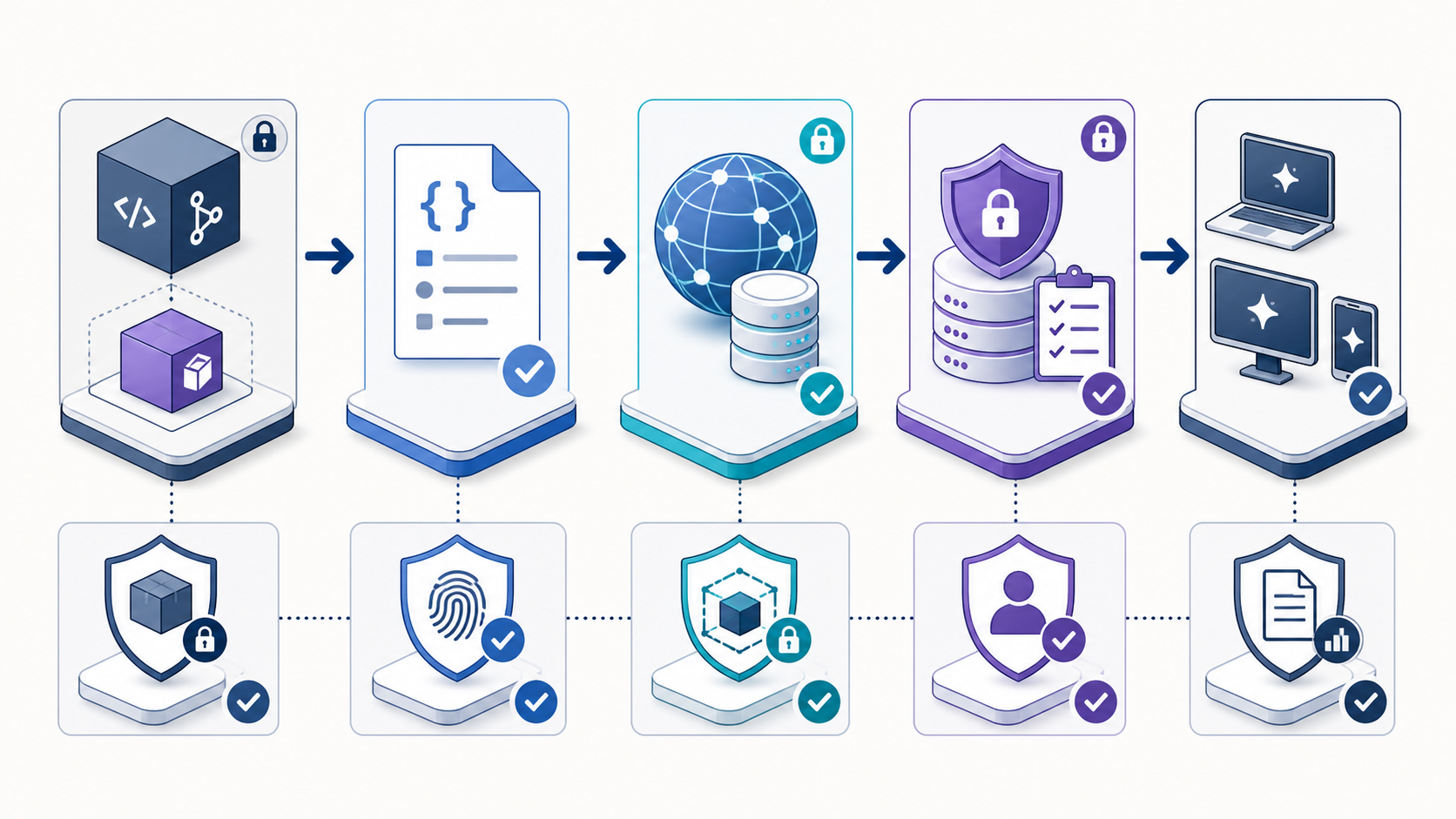 Diagrama conceptual que conecta código y paquete, metadata server.json, registro MCP público, allowlist privada y hosts de desarrollo; debajo aparecen controles de identidad, integridad, sandbox, aprobación y auditoría